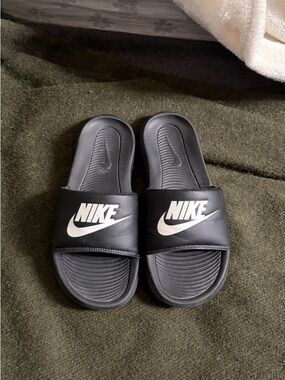 Nike Black Slide Sandals with White Swoosh - Women's